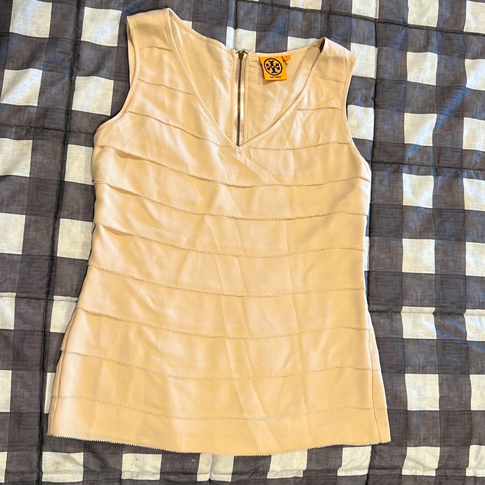 🌼 TORY BURCH Cream Pleated 100% Silk Blouse